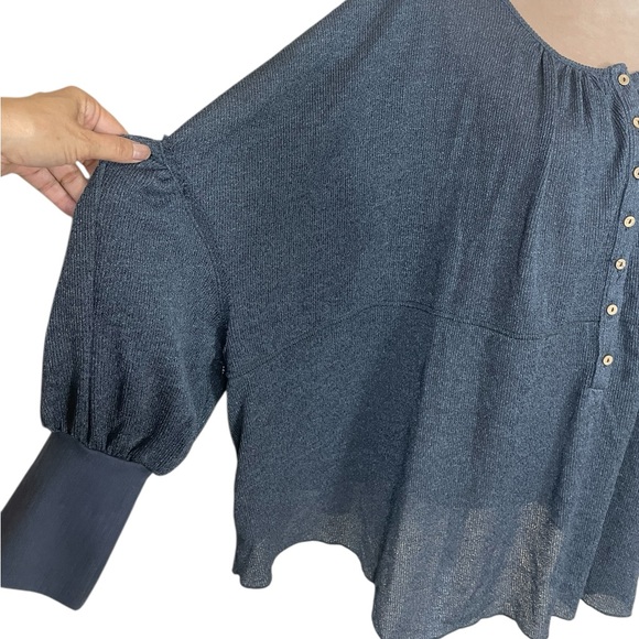 NWT Free People “Marla” Henley Oversized Boho Poppy Seed Blue Top - Picture 4 of 16